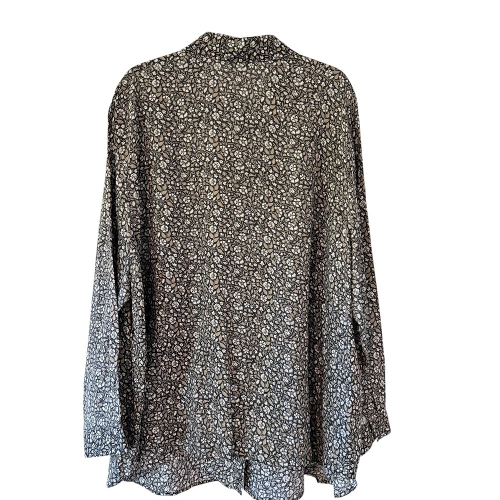 J. Jill Blouse 4X Plus Black Khaki White Floral Button Front Long Sleeve Tunic - Picture 4 of 8